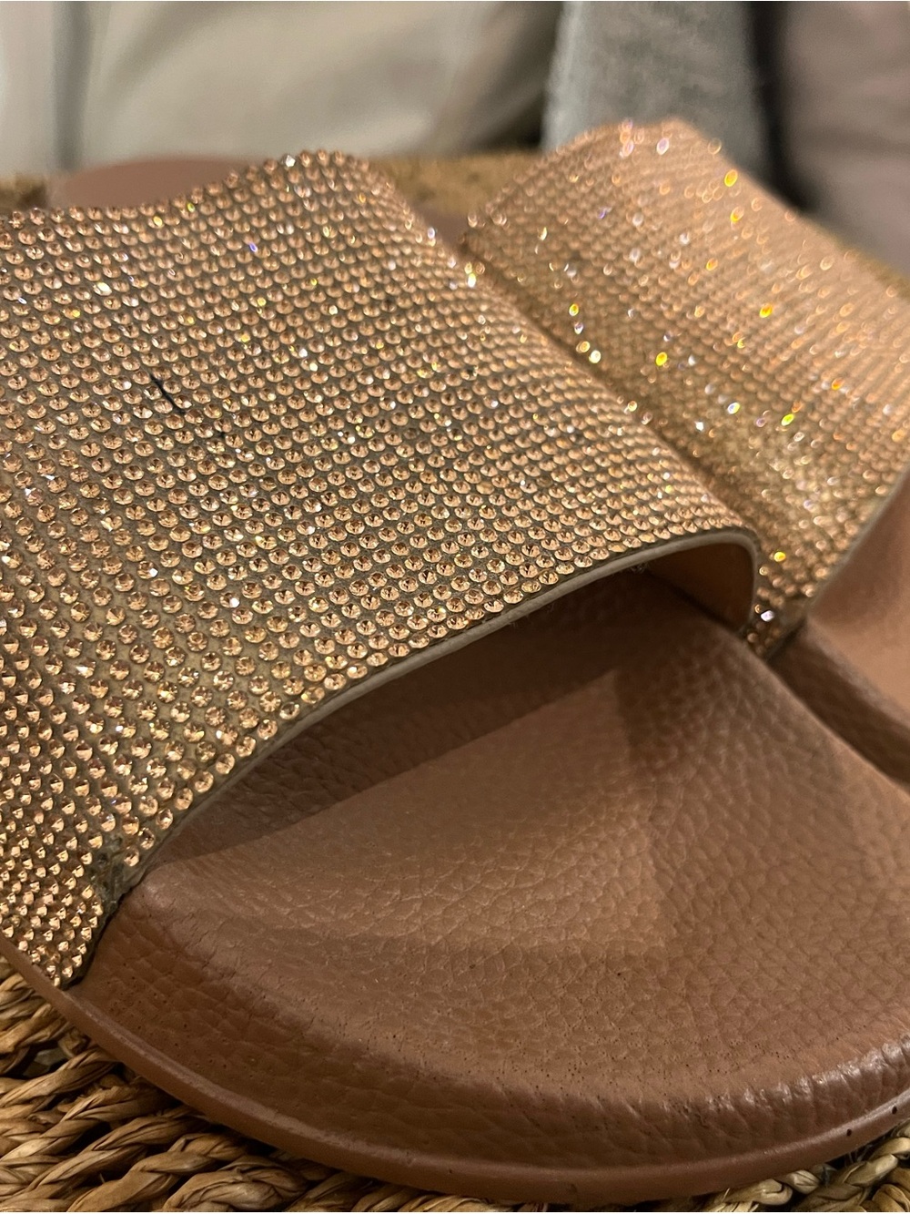Call It Spring Rose Gold Rhinestone Slide Sandals - Picture 5 of 10